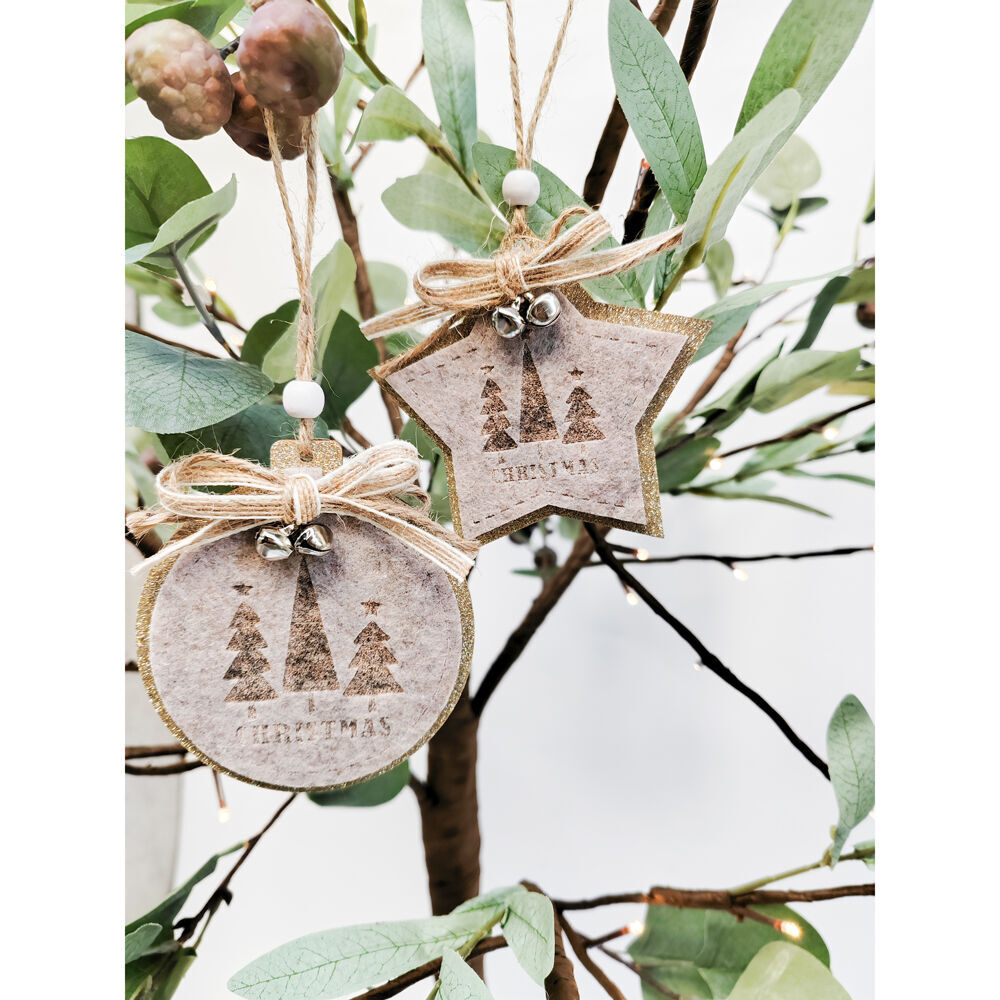 Urban 10cm Natural Felt Christmas Star Bauble Hanging Decoration Assorted — image 2