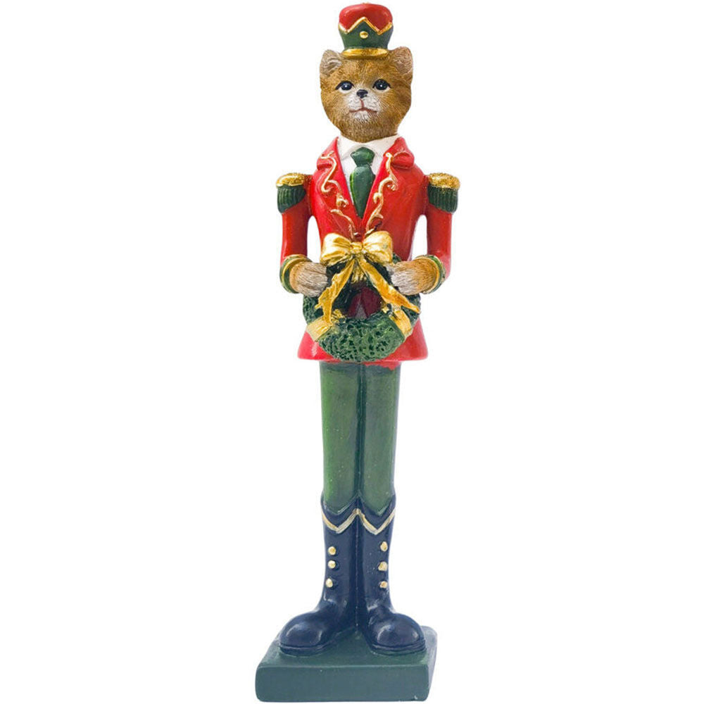 Urban Cat/Dog Nutcracker Resin Standing 22cm Red/Green Assorted (2 Pack)