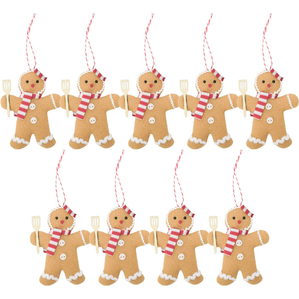 Urban Gingerbread Hanging Christmas Decoration 9cm Brown/Red/White Assorted (9 Pack)