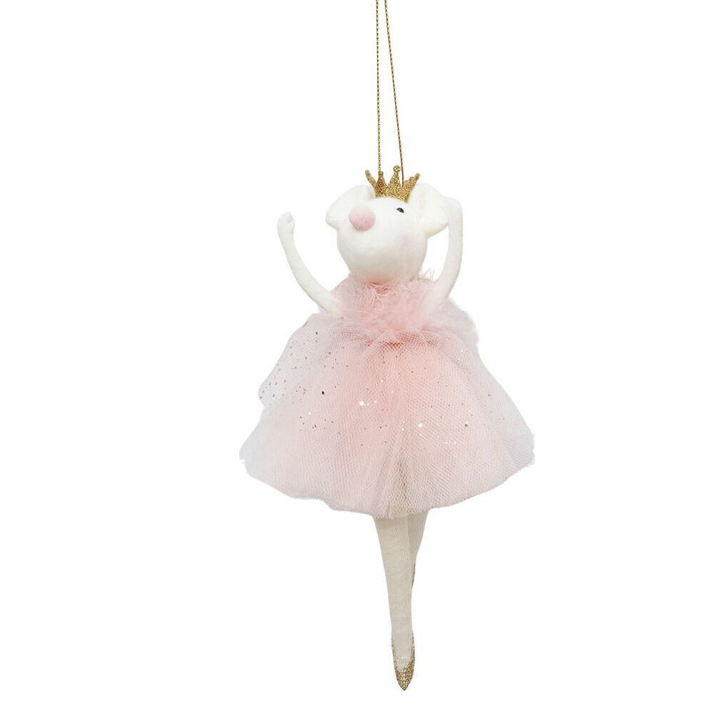 Urban 19cm Pink/White Ballerina Mice Hanging Christmas Decoration Assorted