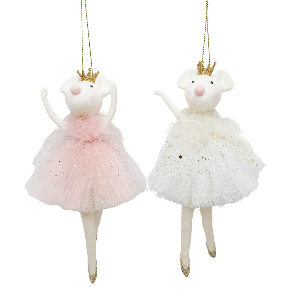 Urban 19cm Pink/White Ballerina Mice Hanging Christmas Decoration Assorted — image 2