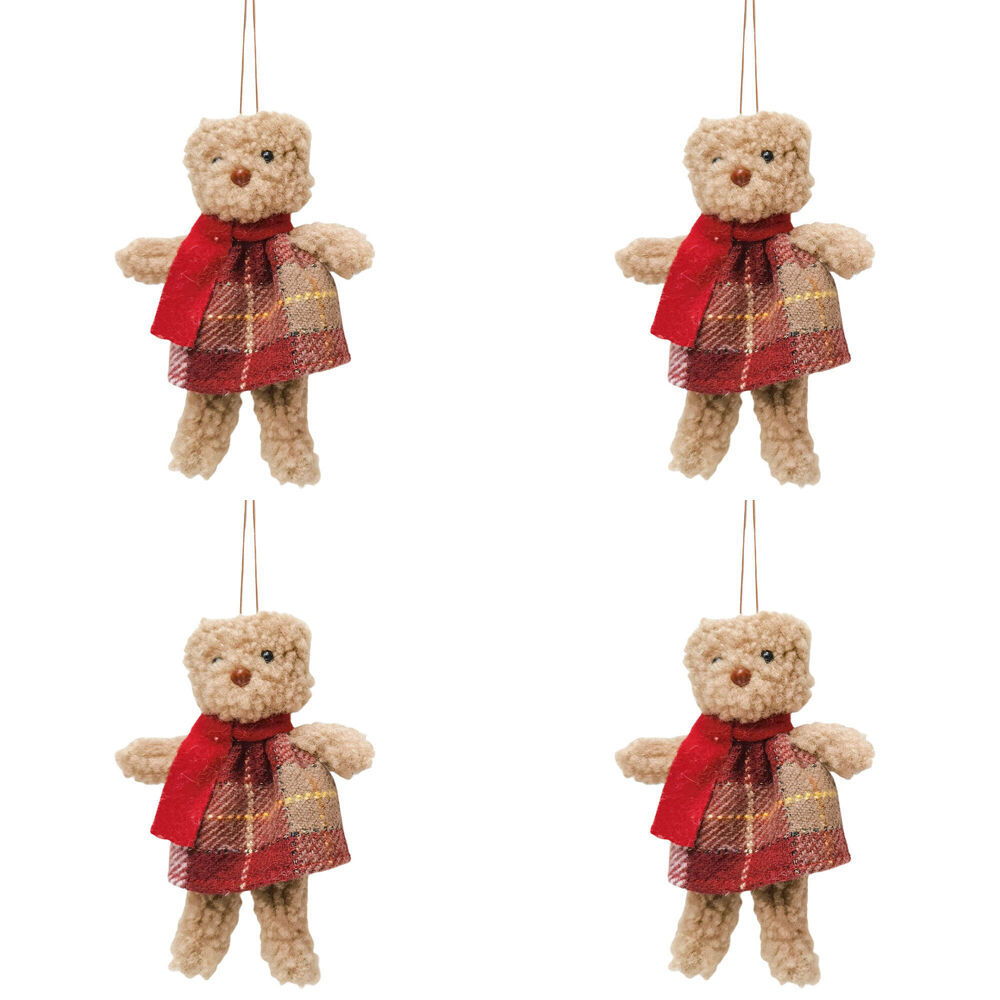 Urban Teddy Hanging Christmas Decoration 14cm Red/Brown Assorted (4 Pack)