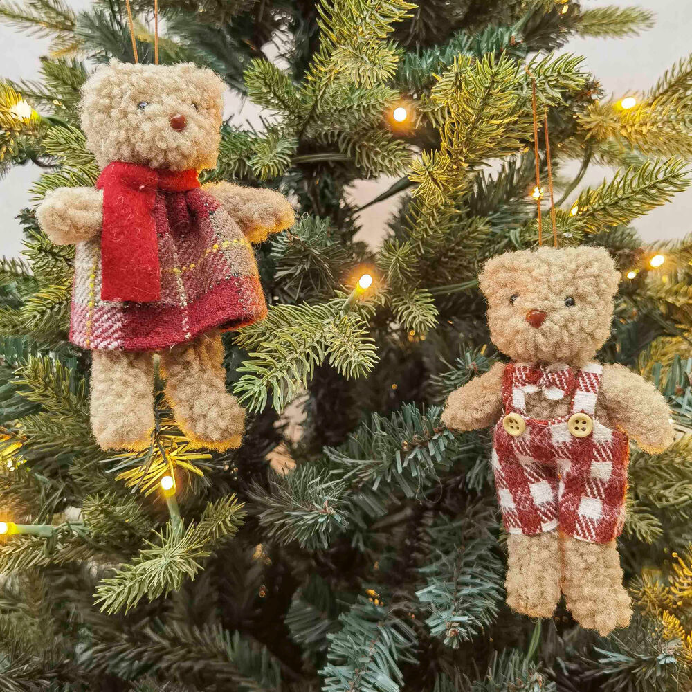 Urban Teddy Hanging Christmas Decoration 14cm Red/Brown Assorted (4 Pack) — image 3