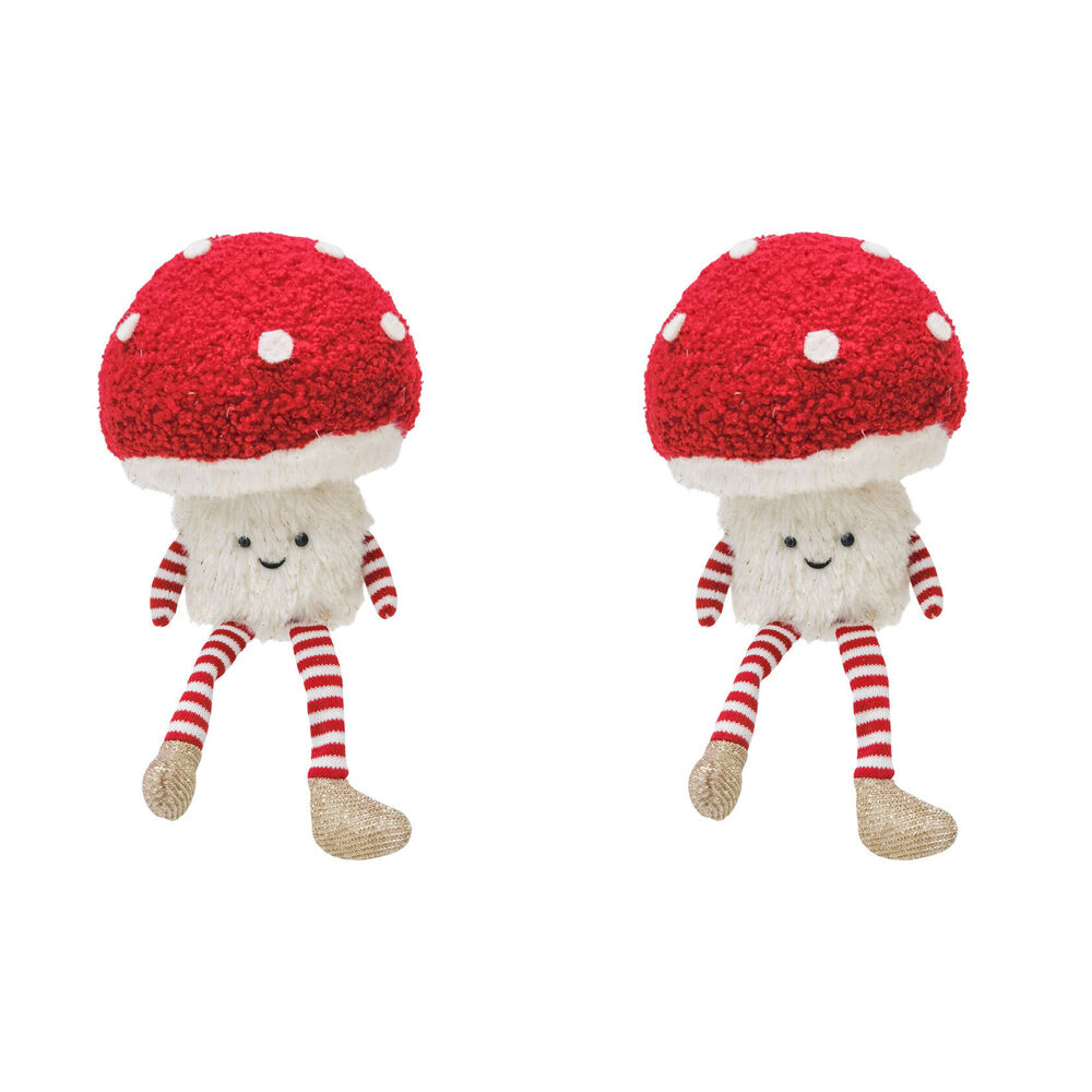 Urban Fluffy Toadstool Sitting Christmas Decoration 24cm Red/White (2 Pack)