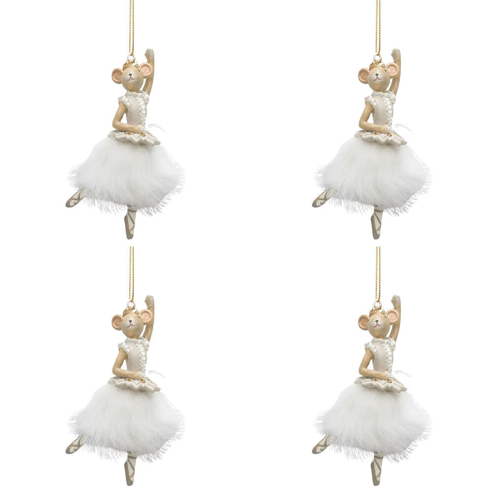Urban Nutcracker/Ballerina Mice Resin Hanging Decor 11cm Bisque Assorted (4 Pack)