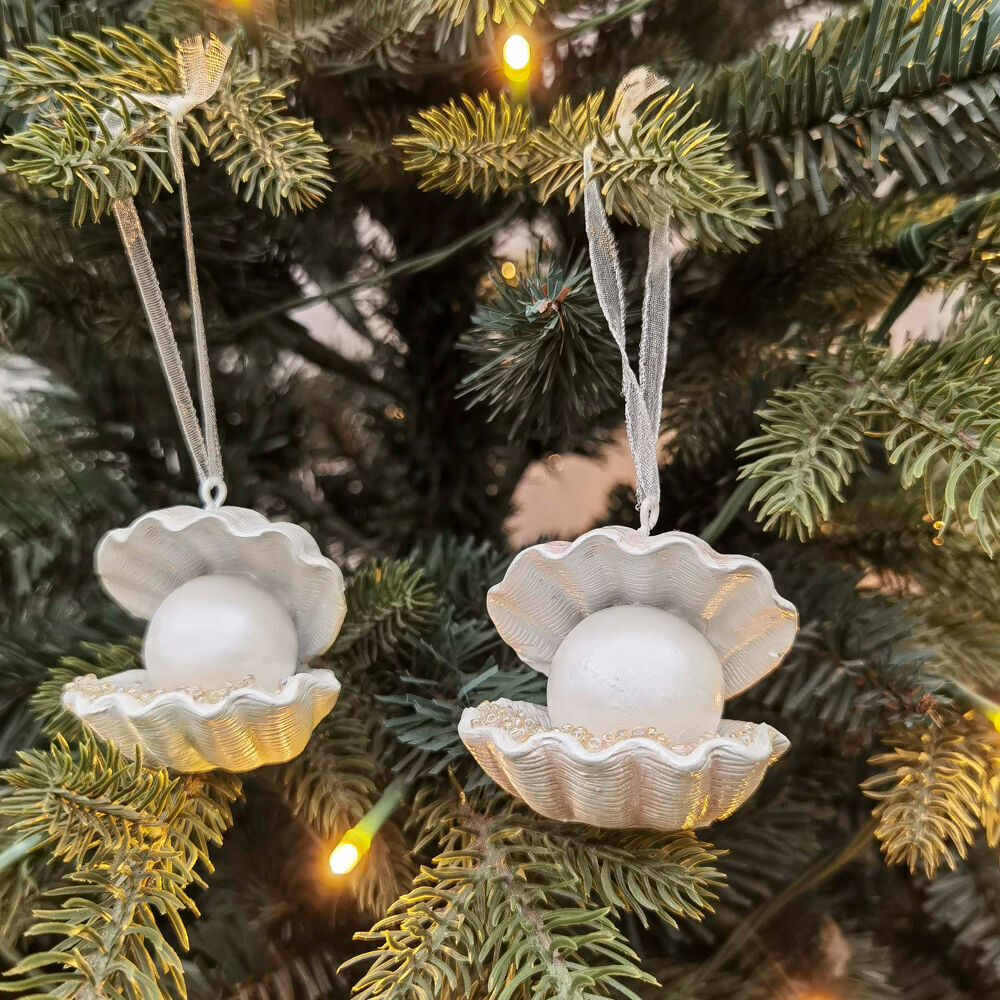 Urban 5cm Pink/Sage Clam Pearl Resin Hanging Christmas Decoration Assorted — image 2