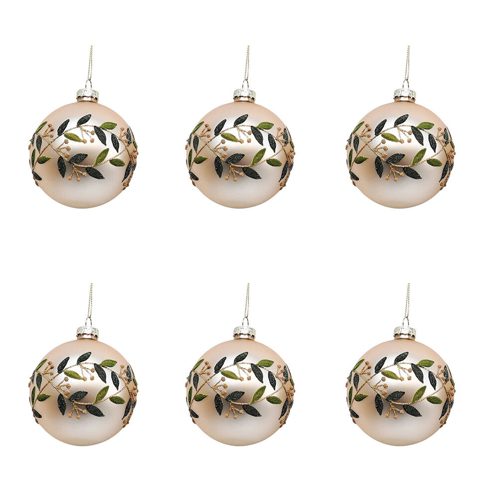 Urban Pretty Leaf Baubles Hanging Decoration 8cm Green Assorted (6 Pack)
