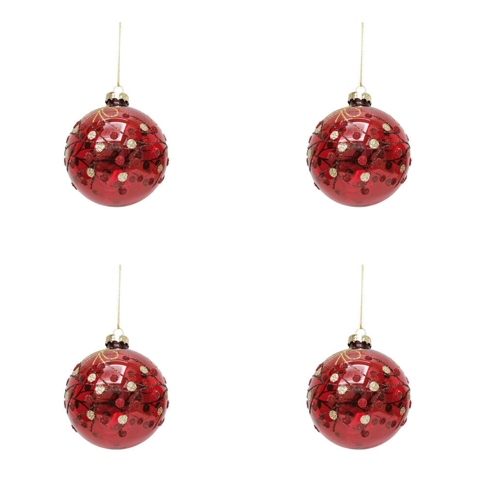 Urban Berries Baubles Hanging Christmas Decoration 8cm Red Assorted (4 Pack)