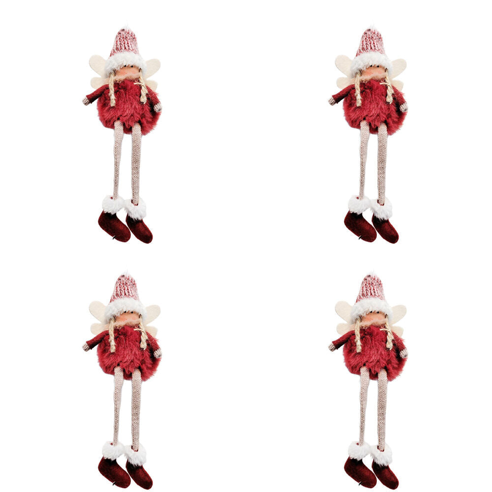Urban Fluffy Angels Hanging Christmas Tree Decoration 20cm Red (4 Pack)