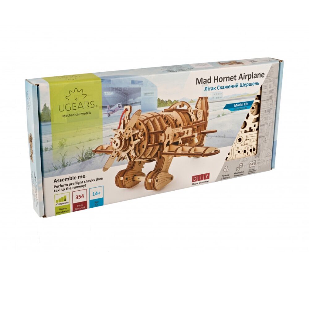 Ugears 354pc 14y+ Mad Hornet Airplane Model Wooden 3D Puzzle w/Spring Motor — image 7