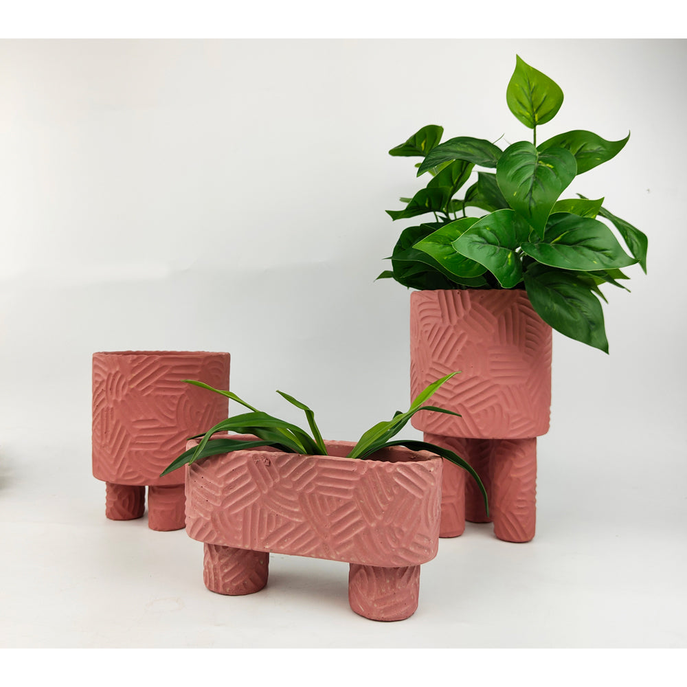 Urban Enola 21cm Concrete Tall Planter Flower/Plant Pot w/ Legs Home Decor Pink — image 2
