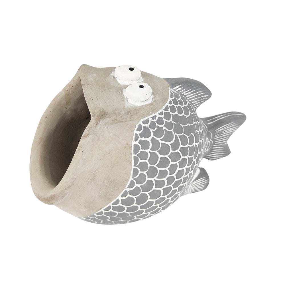 Urban Pira Fish 12cm Concrete Planter Outdoor/Home Garden Plant Pot Small Blue