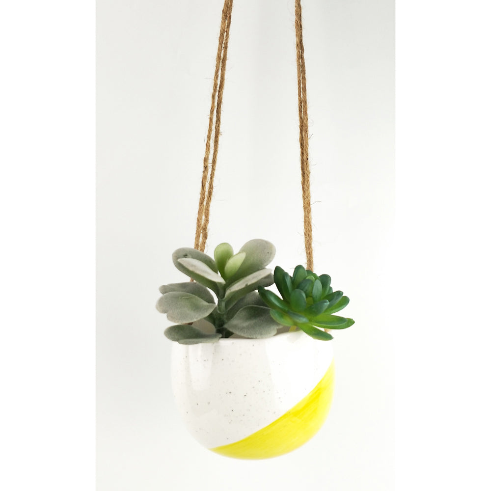 Urban Avery 11cm Ceramic Dot Round Hanging Planter Flower Plant Pot Small Yellow — image 3