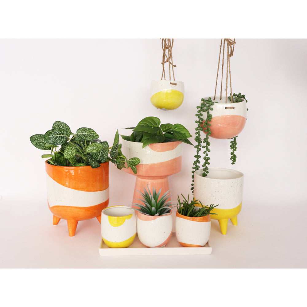 Urban Avery 11cm Ceramic Dot Round Hanging Planter Flower Plant Pot Small Yellow — image 2
