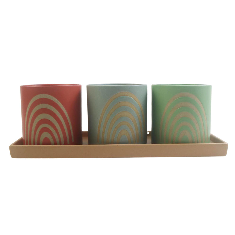 Urban Shae Rainbow Ceramic Planter w/ Tray Flower/Plant Pot Green/Blue/Peach (3 Pieces)