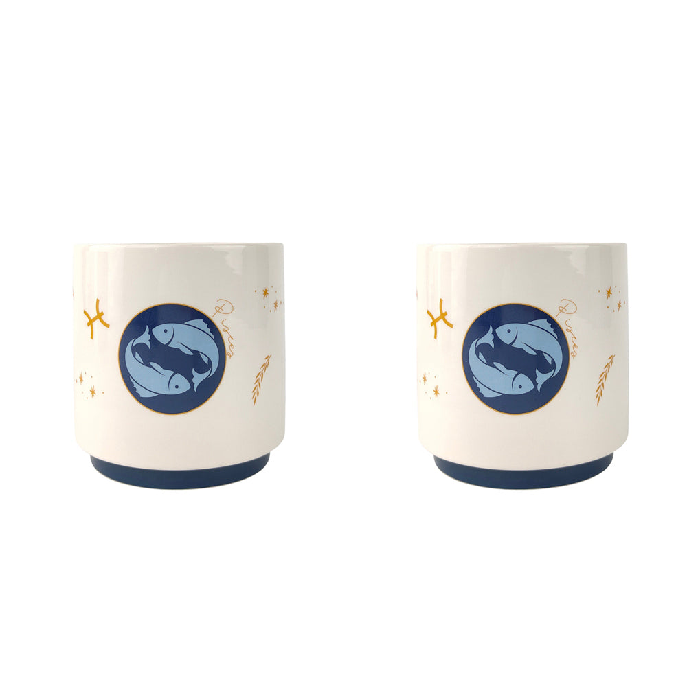 Urban Pisces Zodiac 13cm Ceramic Planter Flower/Plant Pot Home Decor Sml Blue (2 Pack)
