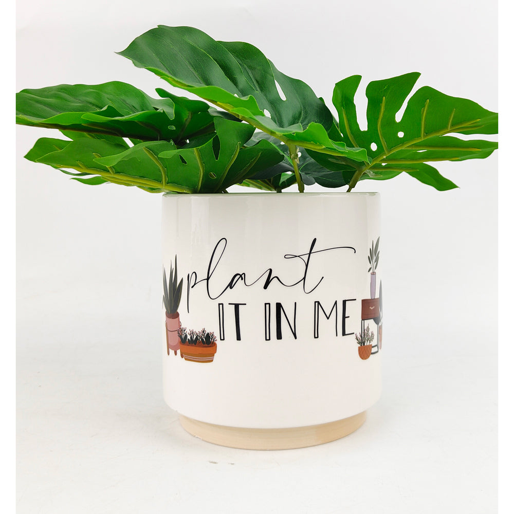Urban Plant It In Me Pun 13cm Ceramic Planter Flower Pot Small Beige/Green (2 Pack)