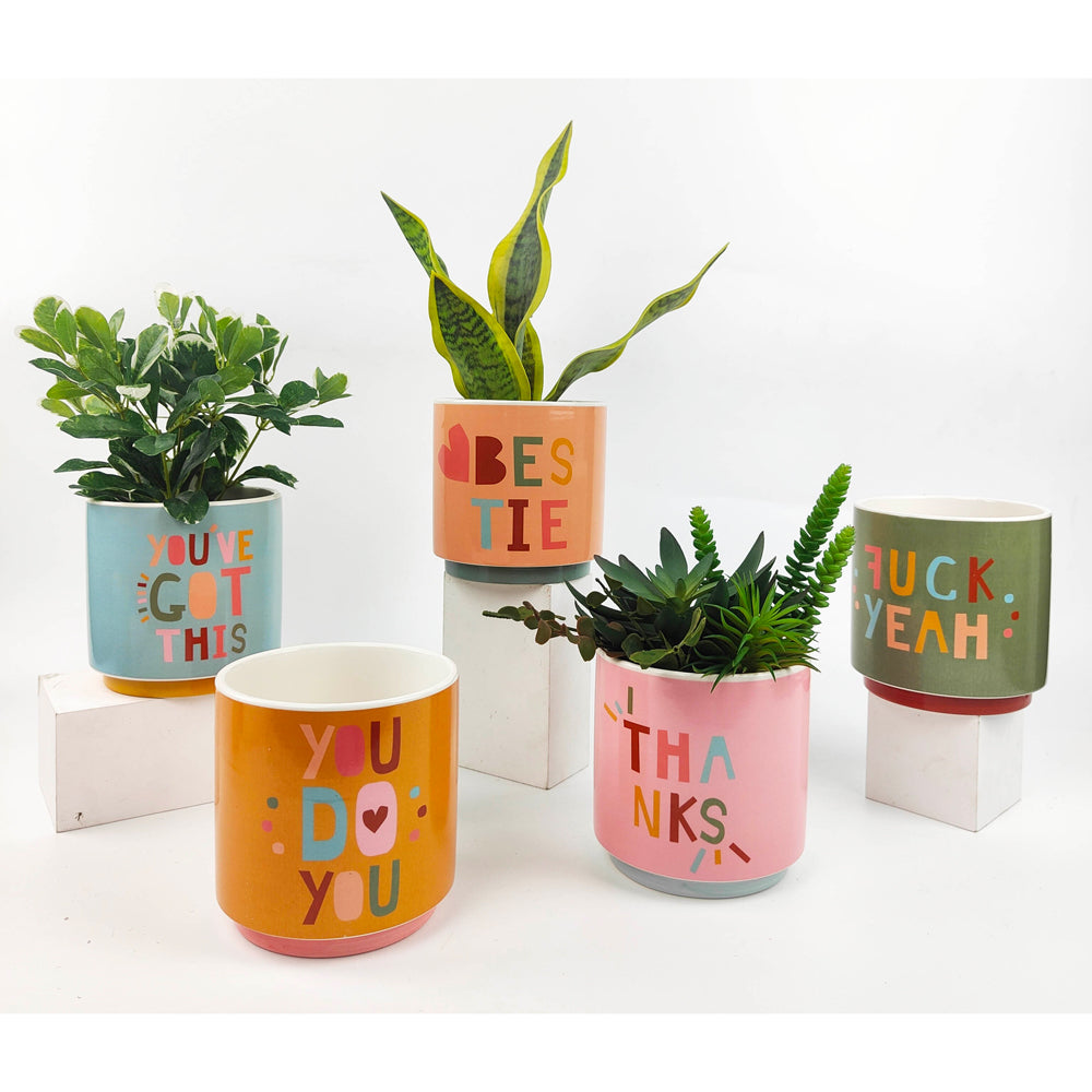 Urban 13cm Funky Quote Thanks Ceramic Planter Garden Decor Plant/Flower Pot Pink — image 2