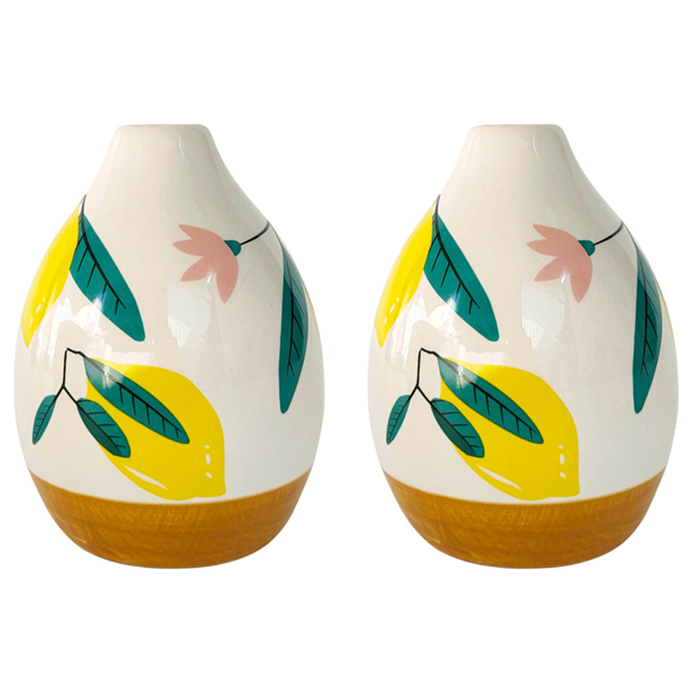 Urban Evergreen 13cm Ceramic Vase Decor - Green/Yellow (2 Pack)