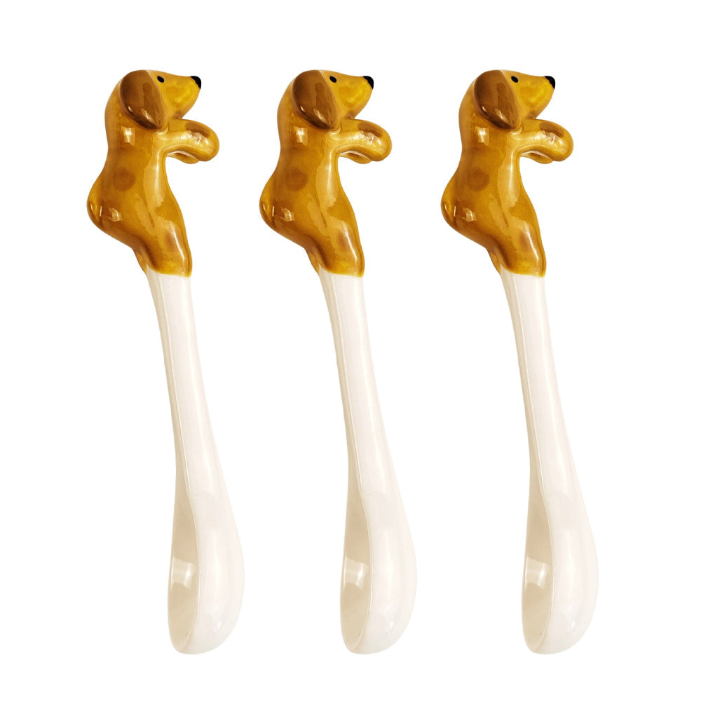 Urban 12cm Dog Ceramic Hanging Spoon For Mug - Caramel (3 Pack)