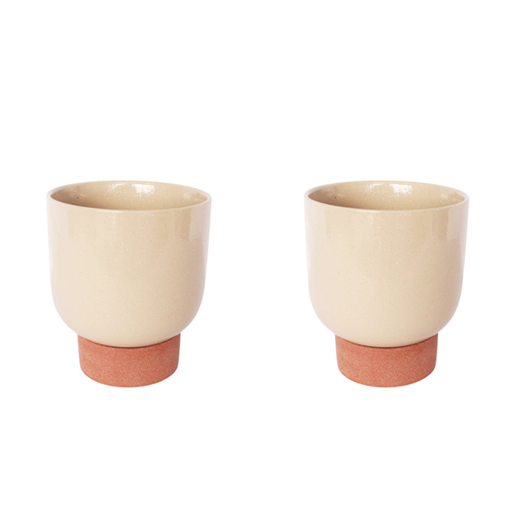 Urban Prim Tall 19cm Ceramic Planter w/ Saucer Plant Pot Medium White/Terra (2 Pack)