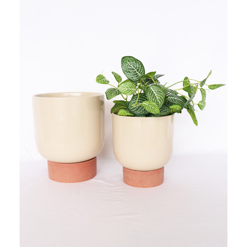 Urban Prim Tall 19cm Ceramic Planter w/ Saucer Plant Pot Medium White/Terra (2 Pack) — image 3