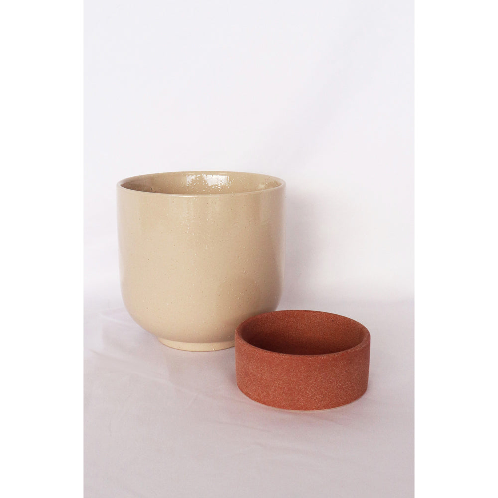 Urban Prim Tall 19cm Ceramic Planter w/ Saucer Plant Pot Medium White/Terra (2 Pack) — image 6