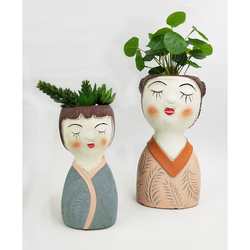 Urban Girl Palm 22.5cm Concrete Planter Flower/Plant Pot Small Home Decor Blue — image 2