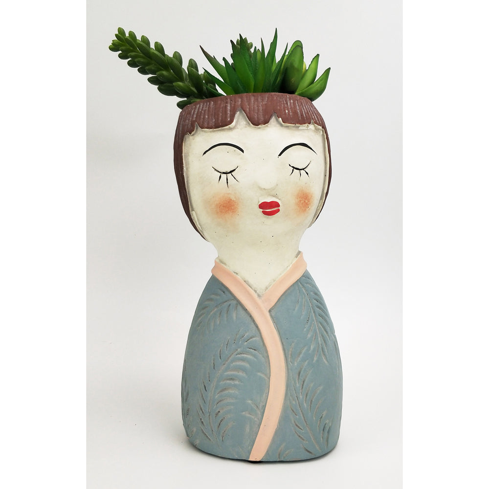 Urban Girl Palm 22.5cm Concrete Planter Flower/Plant Pot Small Home Decor Blue — image 3