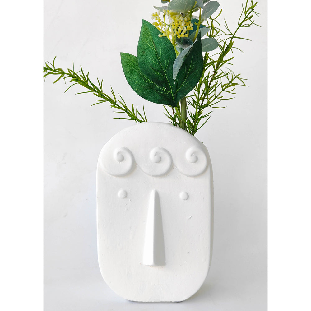 Urban Curly Hair Face 22cm Concrete Plant/Flower Vase Display Pot Large White (2 Pack)