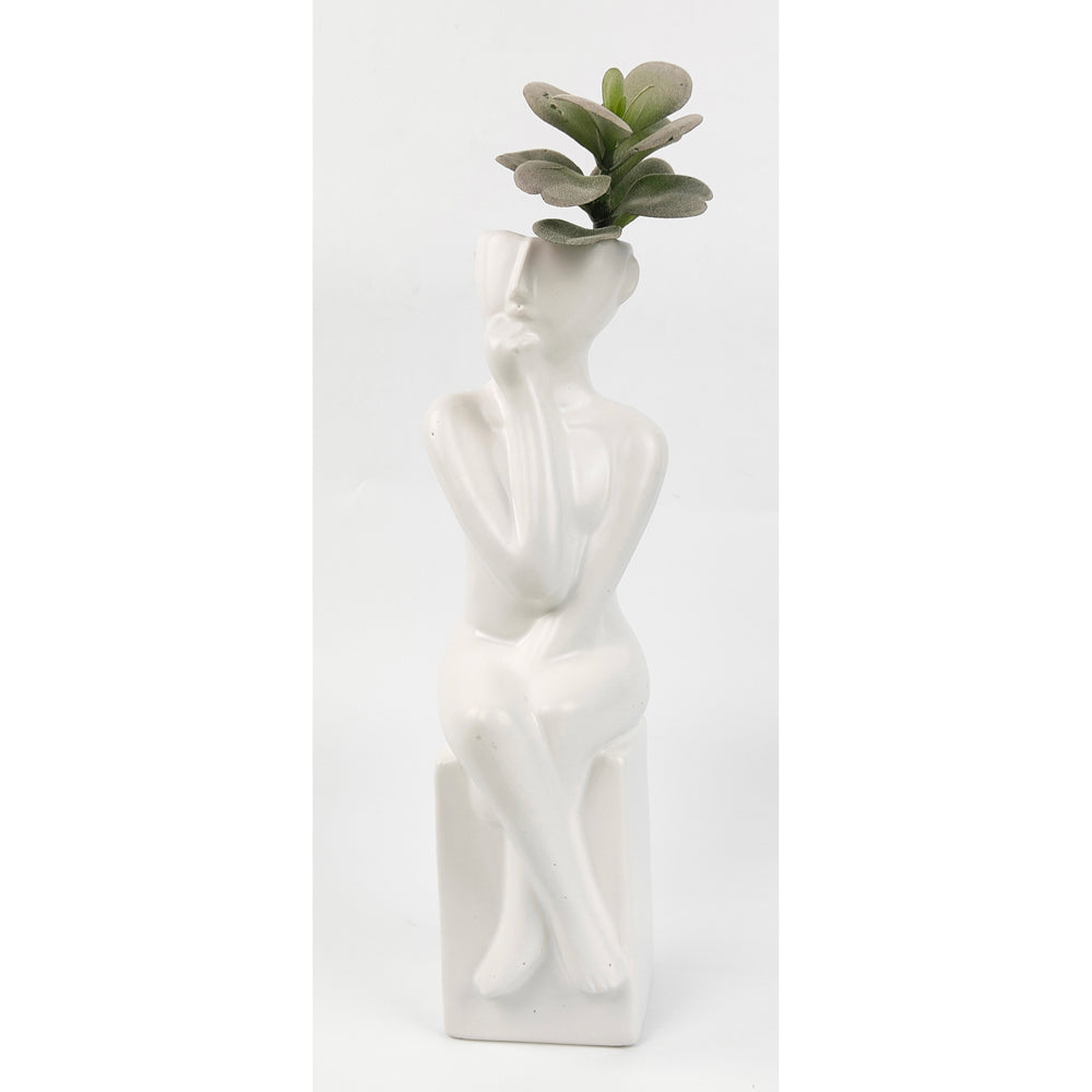 Urban Emerson 32cm Sitting Lady Ceramic Flower Vase Decorative Display White — image 3