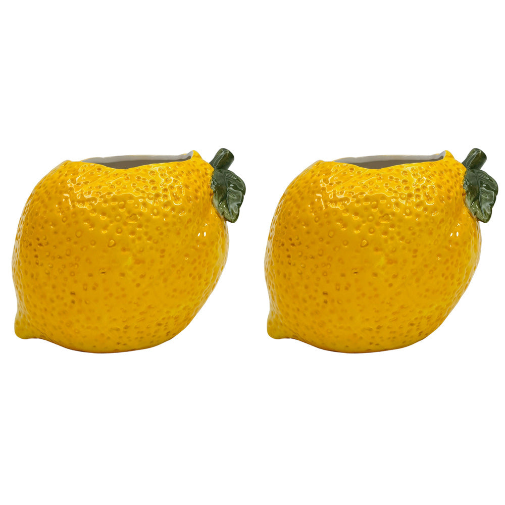 Urban Lemon Planter Pot Yellow 13cm Home Decorative Outdoor Garden Decor (2 Pack)