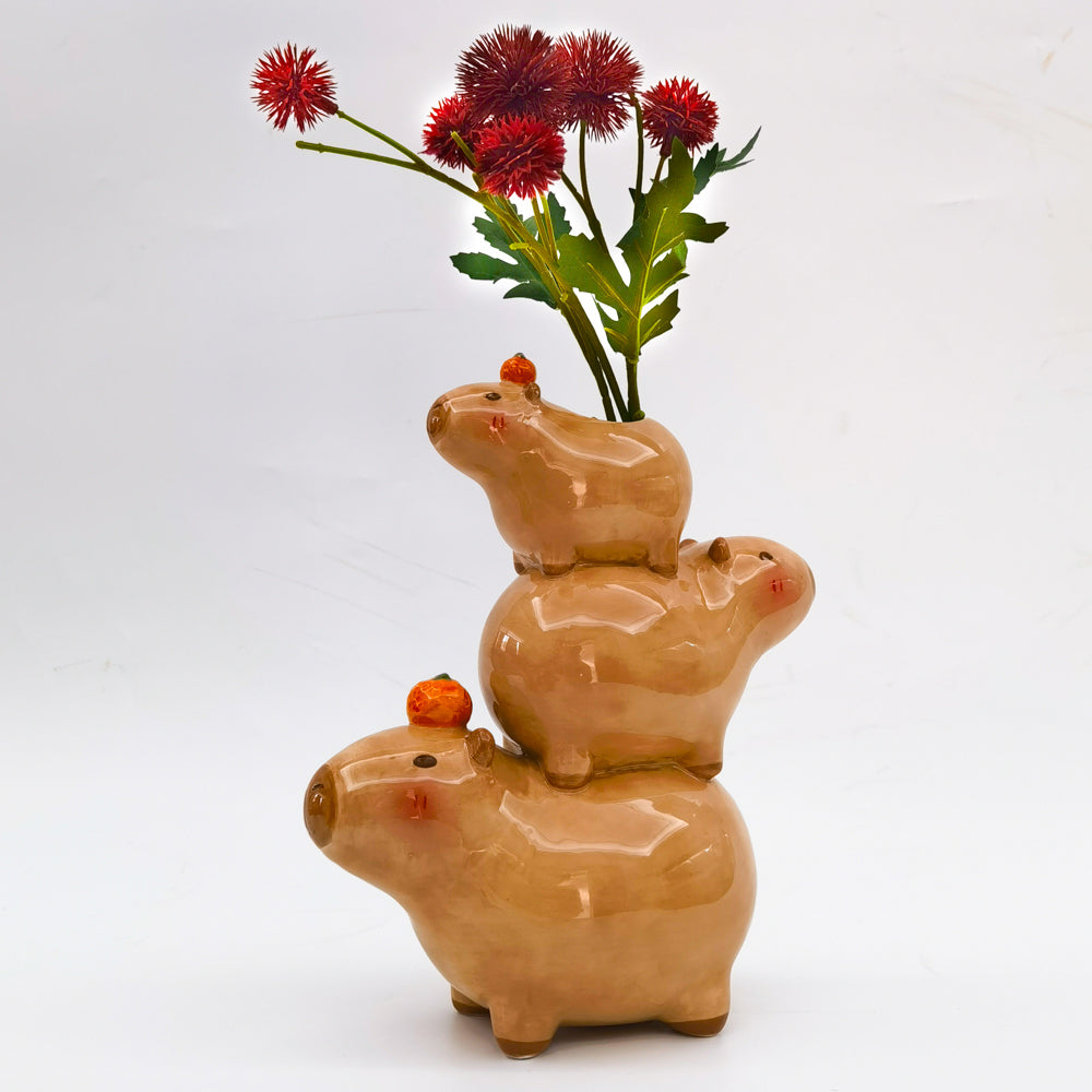 Urban Capybara Family Stack Flower Vase Brown 25cm Decorative Home Decor — image 2