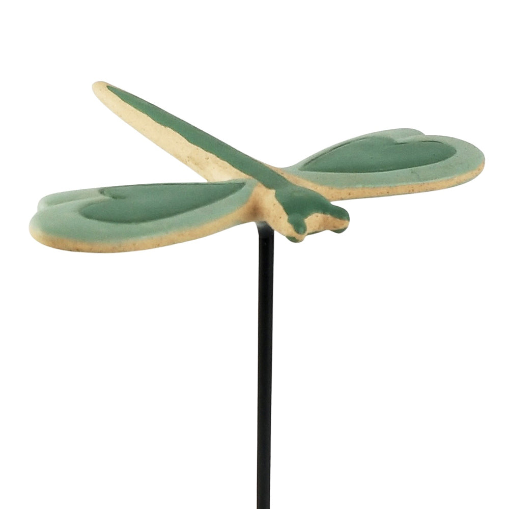 Urban 26cm Dragonfly Ceramic Garden Charm on Stick Home Plant Pot Display Sage