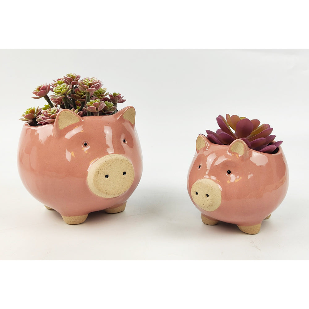 Urban Pig 11cm Ceramic Planter Home Garden Ornament Display Plant Pot Medium PNK — image 2