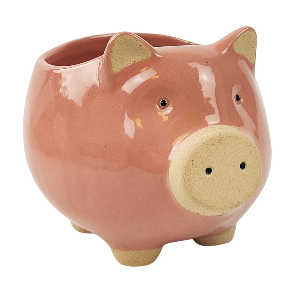 Urban Pig 11cm Ceramic Planter Garden Ornament Display Plant Pot Medium Pink (2 Pack)