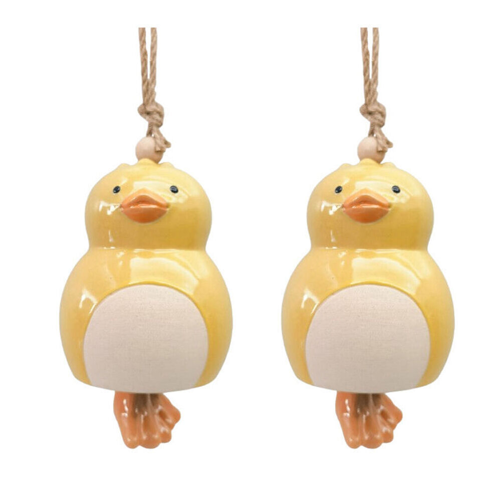 Urban Ceramic Duck Hanging Bell Outdoor Garden Decor 18x11cm Yellow (2 Pack)