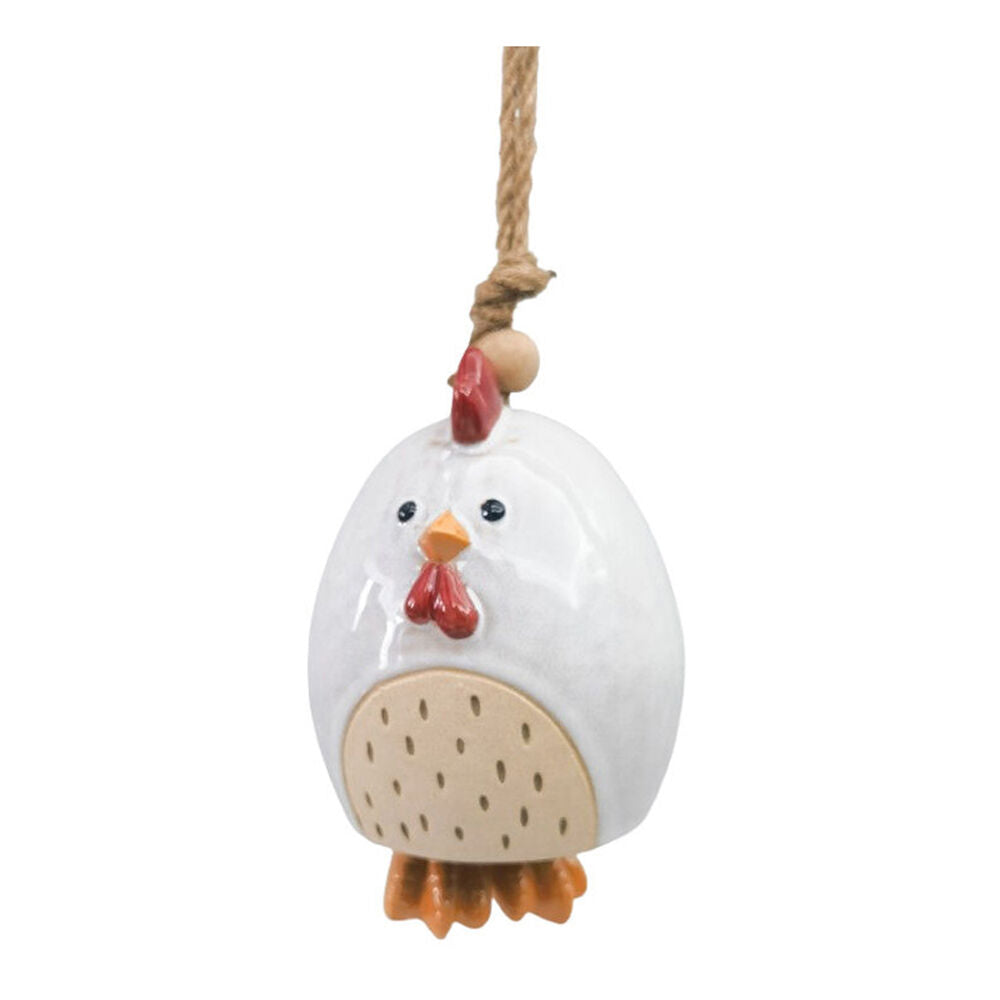 Urban 18x12cm White Ceramic Chicken Bell Outdoor Garden Decor