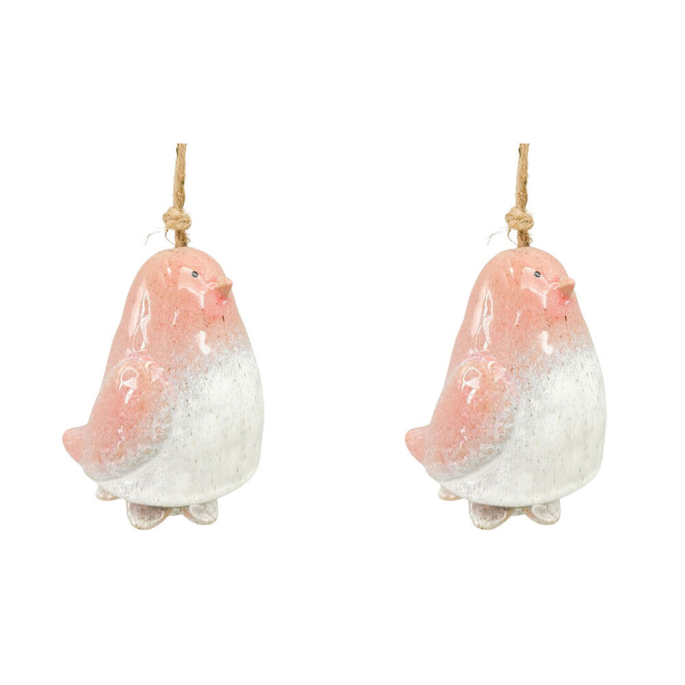 Urban Ceramic Bird Hanging Bell Outdoor Garden Decor 15x11cm Pink (2 Pack)