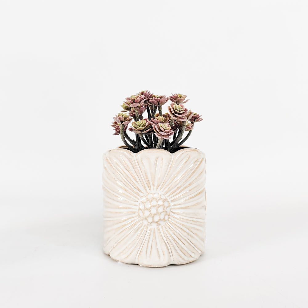 Urban Products Daisy Themed Plant Pot Home Garden Decor Planter White 11cm — image 3