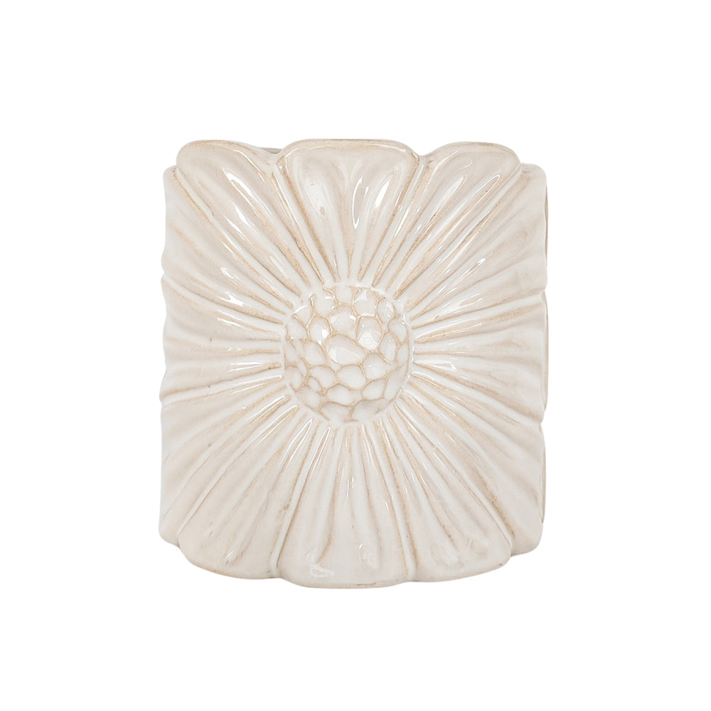 Urban Products Daisy Themed Plant Pot Home Garden Decor Planter White 11cm