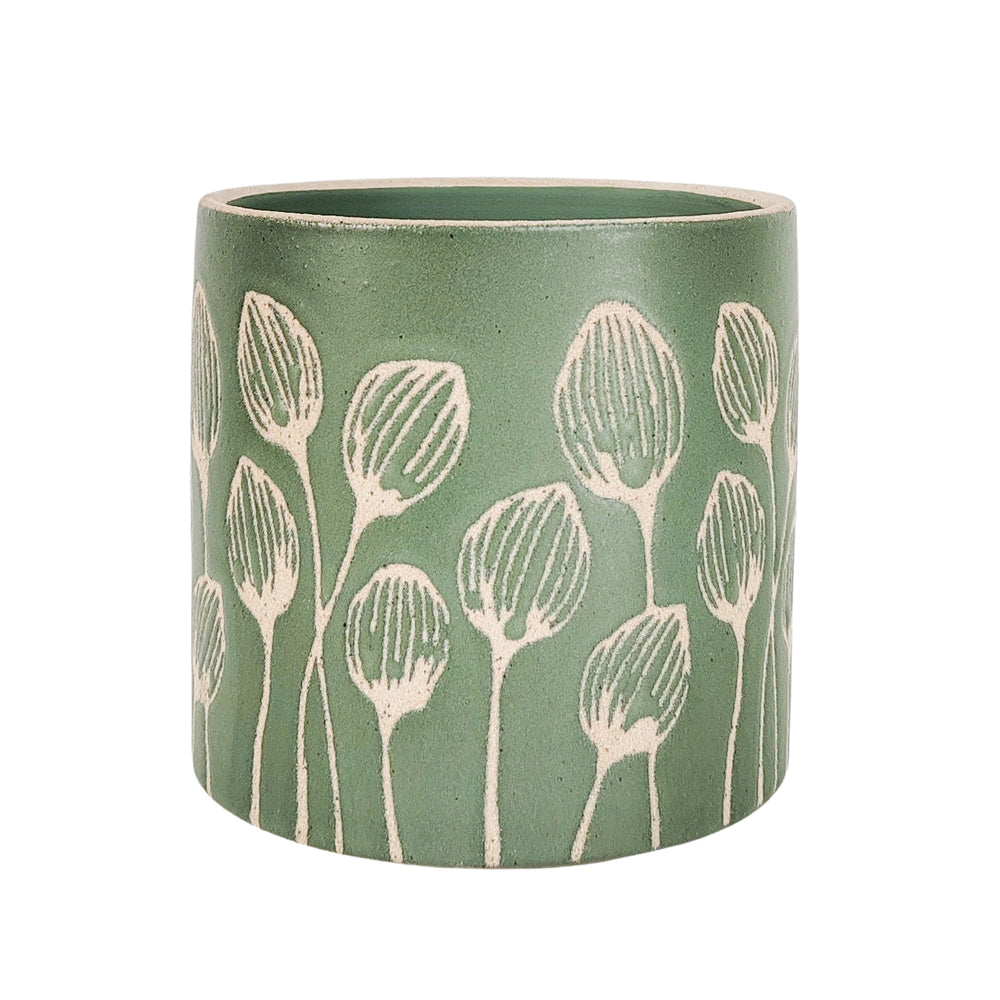 Urban Products Poppy Pattern Plant Pot Home Garden Decor Planter Sage 12cm (2 Pack)