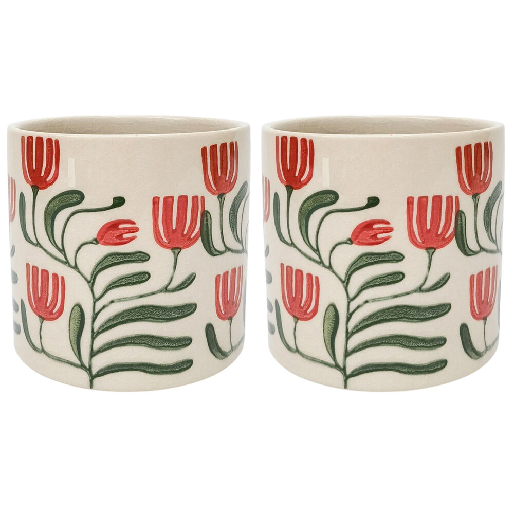 Urban Pilbra Planter Flower Plant Pot Decor Small Stoneware 12cm Green/Red (2 Pack)