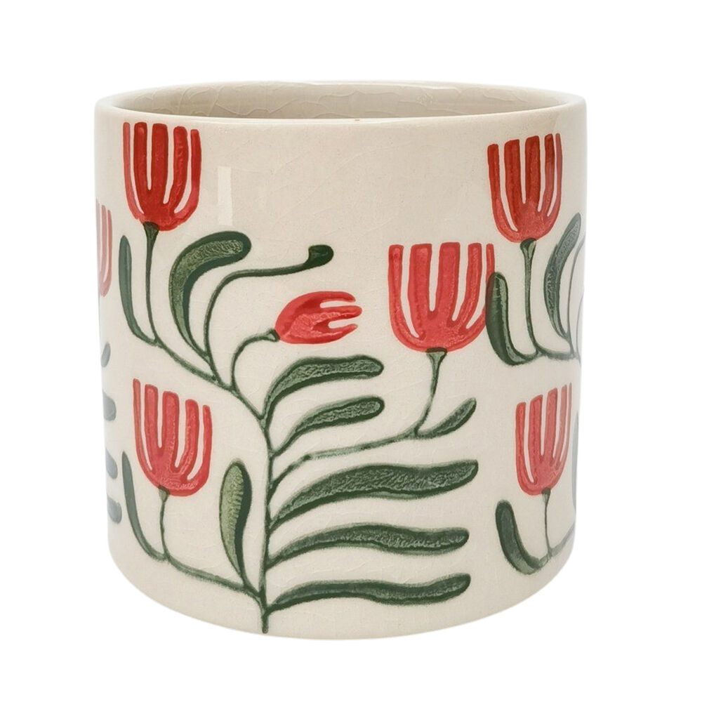 Urban Pilbra Planter Flower Plant Pot Decor Small Stoneware 12cm Green/Red (2 Pack) — image 2