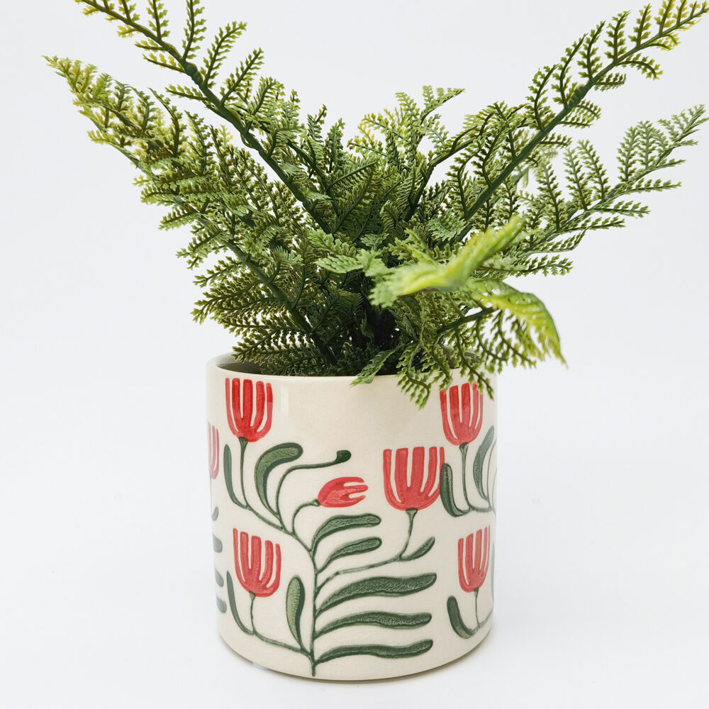 Urban Pilbra Planter Flower Plant Pot Decor Small Stoneware 12cm Green/Red (2 Pack) — image 3