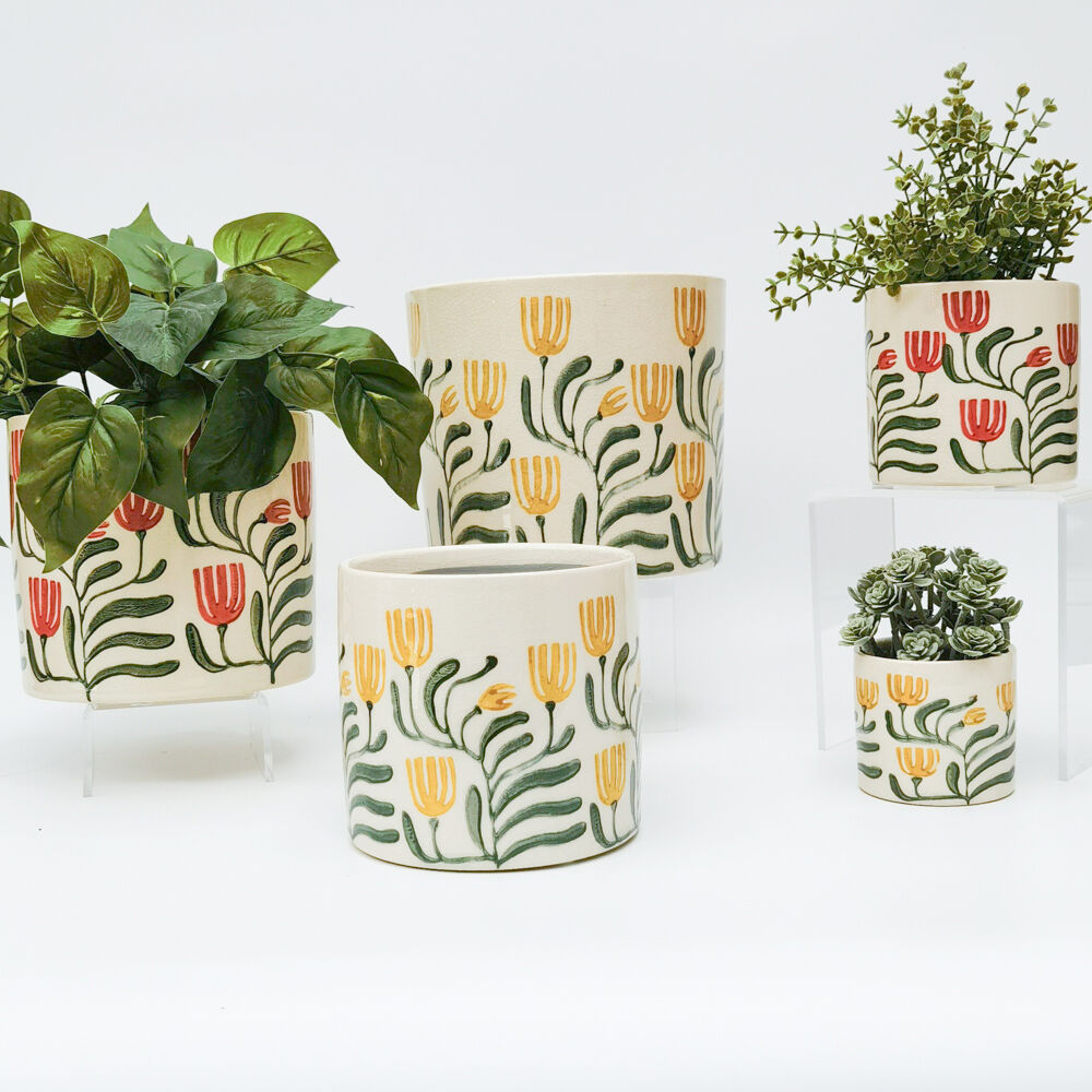 Urban Pilbra Planter Flower Plant Pot Decor Small Stoneware 12cm Green/Red (2 Pack) — image 4