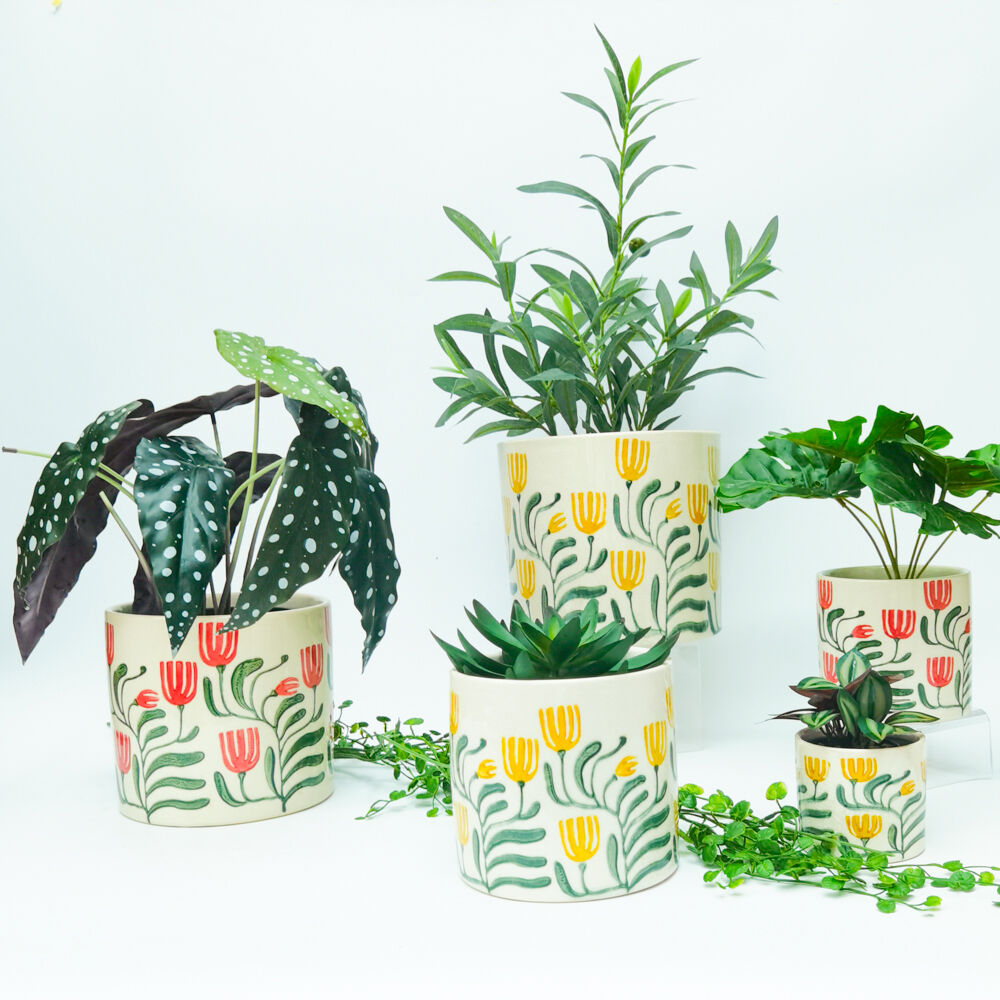 Urban Pilbra Planter Flower Plant Pot Decor Small Stoneware 12cm Green/Red (2 Pack) — image 5