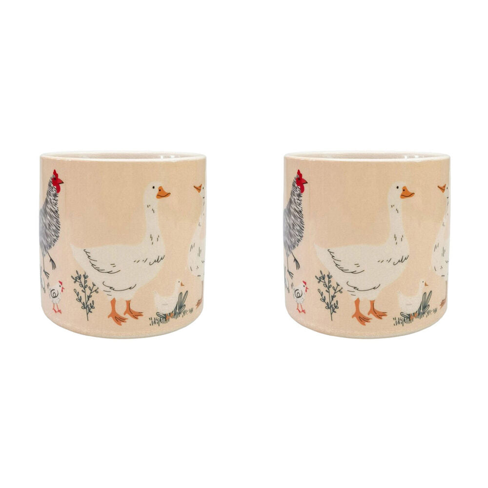 Urban Chicken Friends Stoneware Outdoor Planter Pot 14x13cm Black/White (2 Pack)