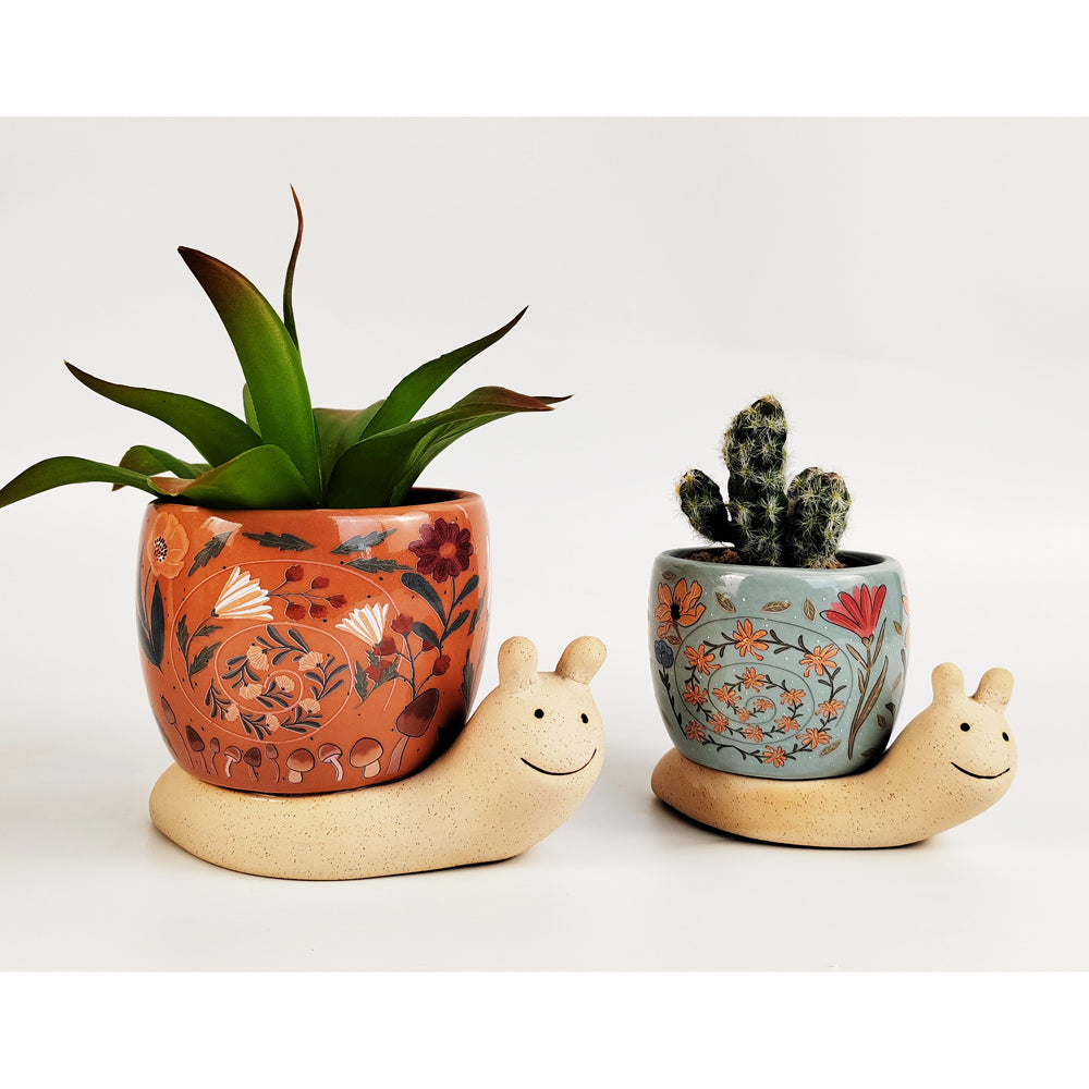 Urban 11cm Ceramic Snail w/Flowers Planter Plant Pot Home/Garden Decor Pink/Sand — image 2