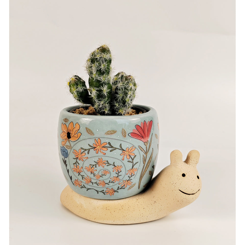 Urban 11cm Ceramic Snail w/Flowers Planter Plant Pot Home/Garden Decor Pink/Sand — image 3